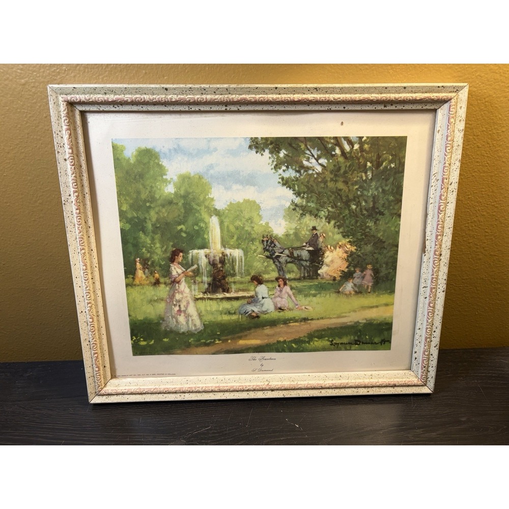 Vintage 1959 Donald Art Co. Framed "The Fountain" Artist Desmarest Holland 13x11
